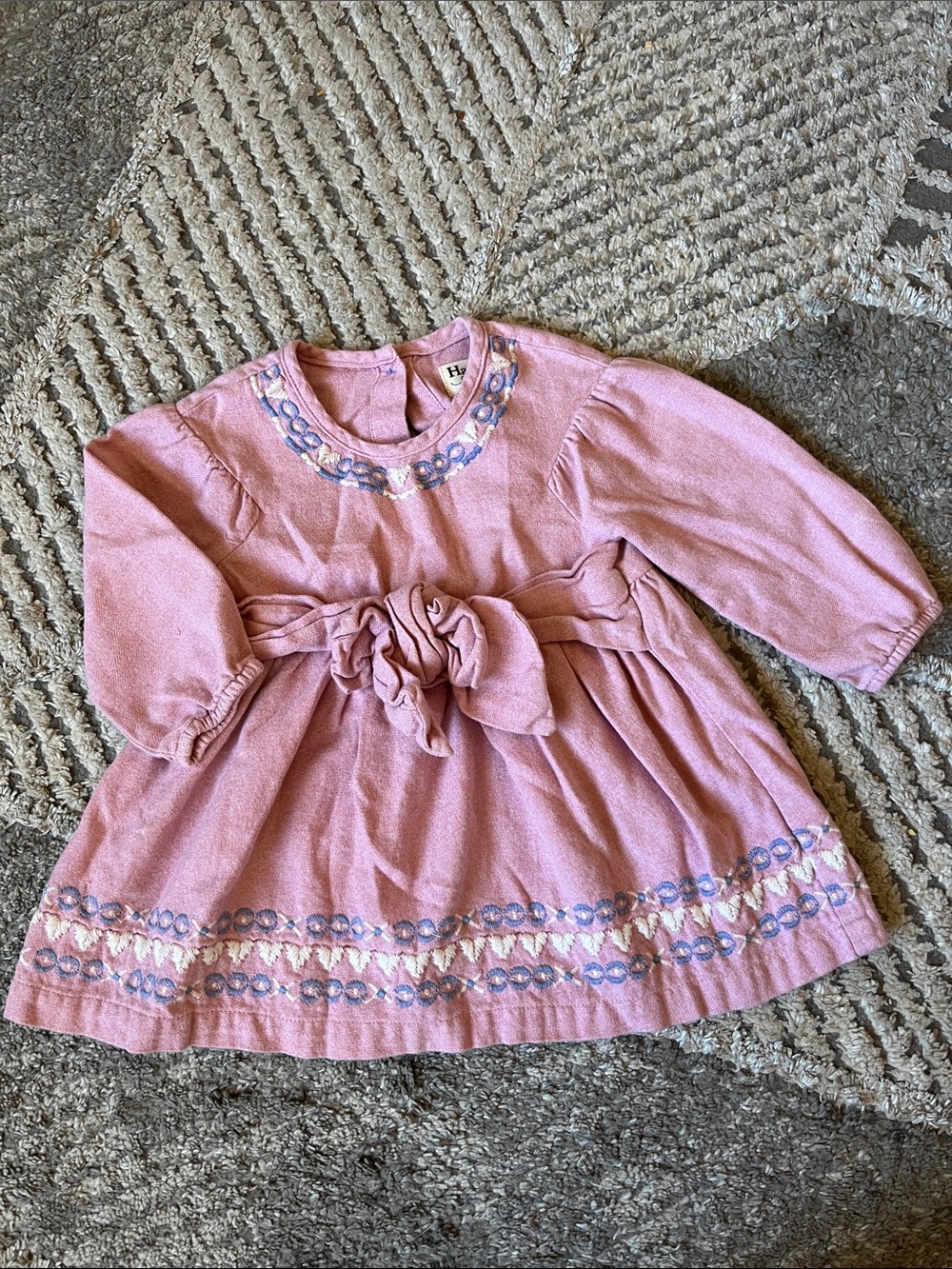 Hatley Baby Pink Long-Sleeve Embroidered Dress 9-12 Months